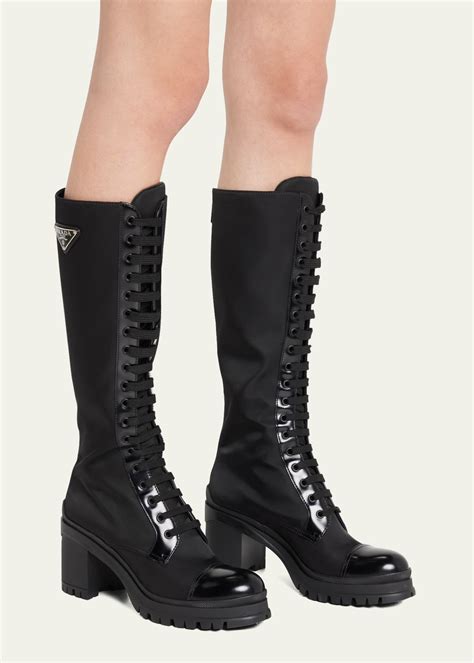 prada leather knee high platform boot|Prada lace up combat boots.